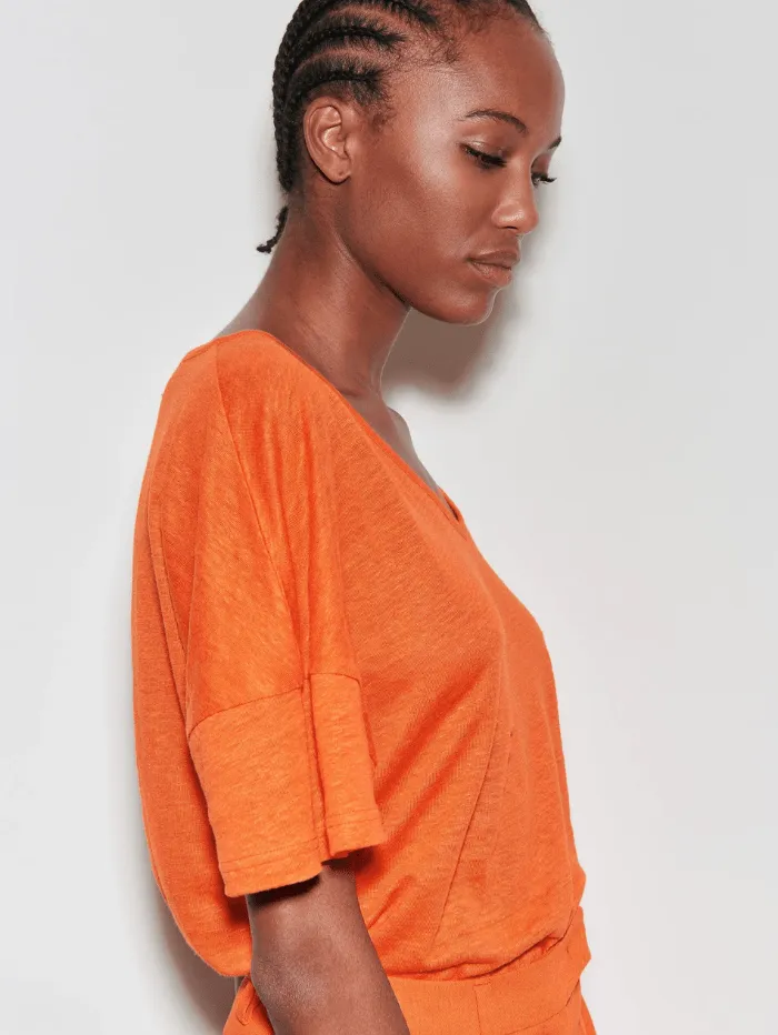 Luisa Cerano Linen T Shirt In Burnt Orange 398130 7687 Col 0646