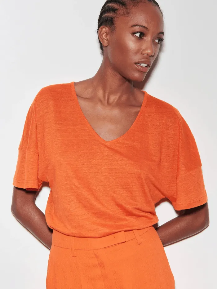Luisa Cerano Linen T Shirt In Burnt Orange 398130 7687 Col 0646