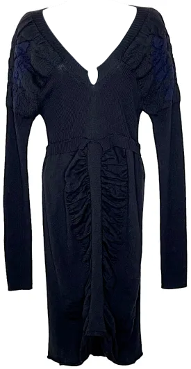 Marithe   Francois Girbaud France. Black Sweater Wool Long-Sleeve Fitted Dress