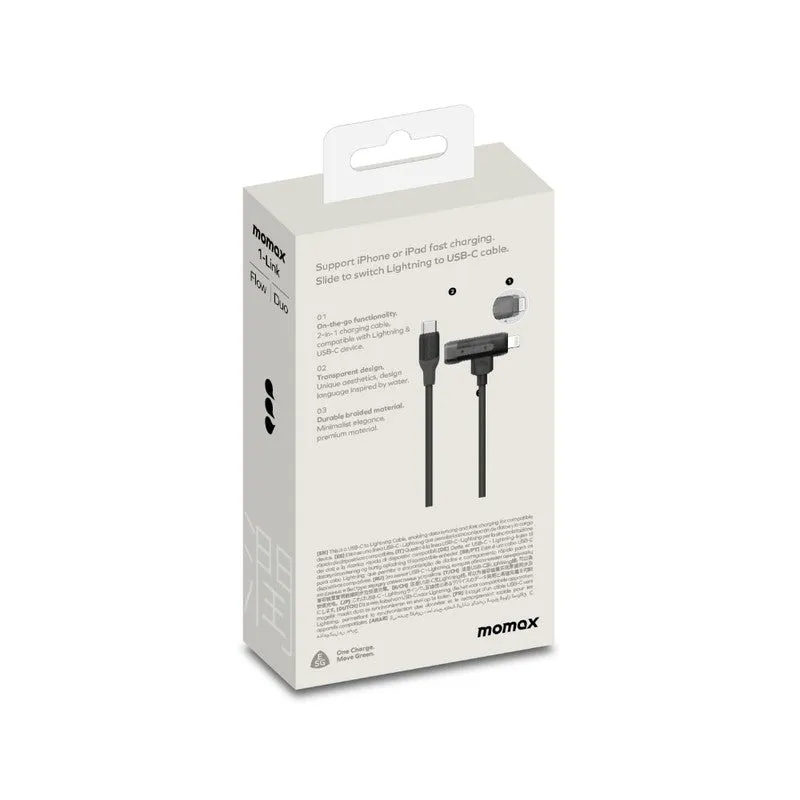 MOMAX 1 Link Flow Duo 2-IN-1 USB-C to USB-C   Lightning Braided Cable 1.5m - Black