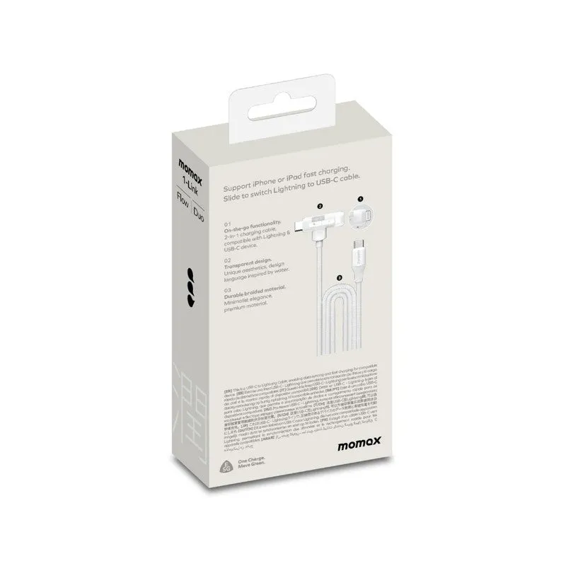 MOMAX 1 Link Flow Duo 2-IN-1 USB-C to USB-C   Lightning Braided Cable 1.5m - White