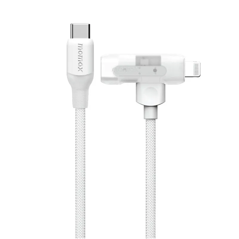 MOMAX 1 Link Flow Duo 2-IN-1 USB-C to USB-C   Lightning Braided Cable 1.5m - White