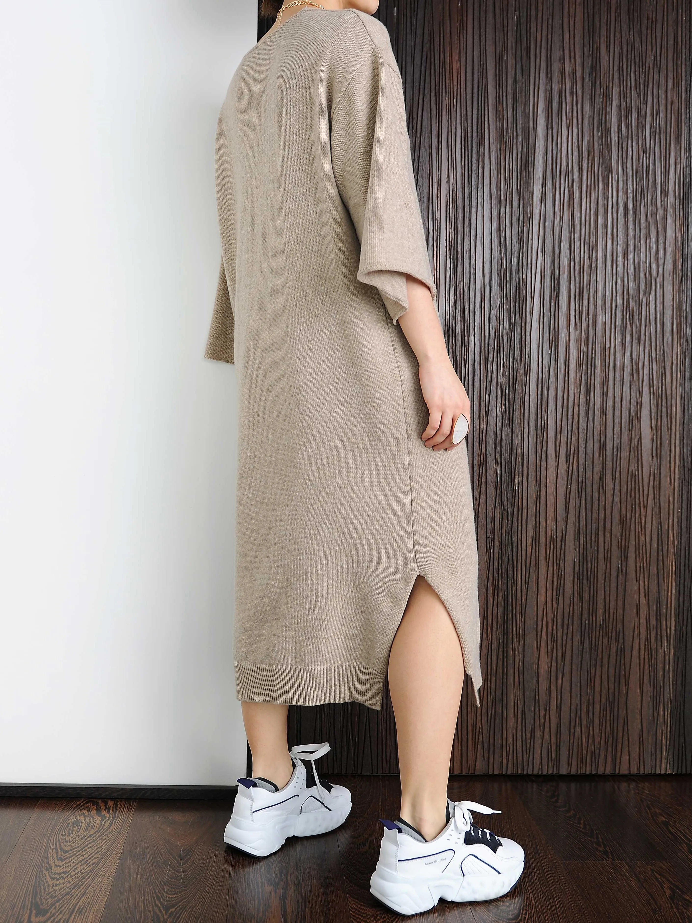 Oversized Beige Knit Dress