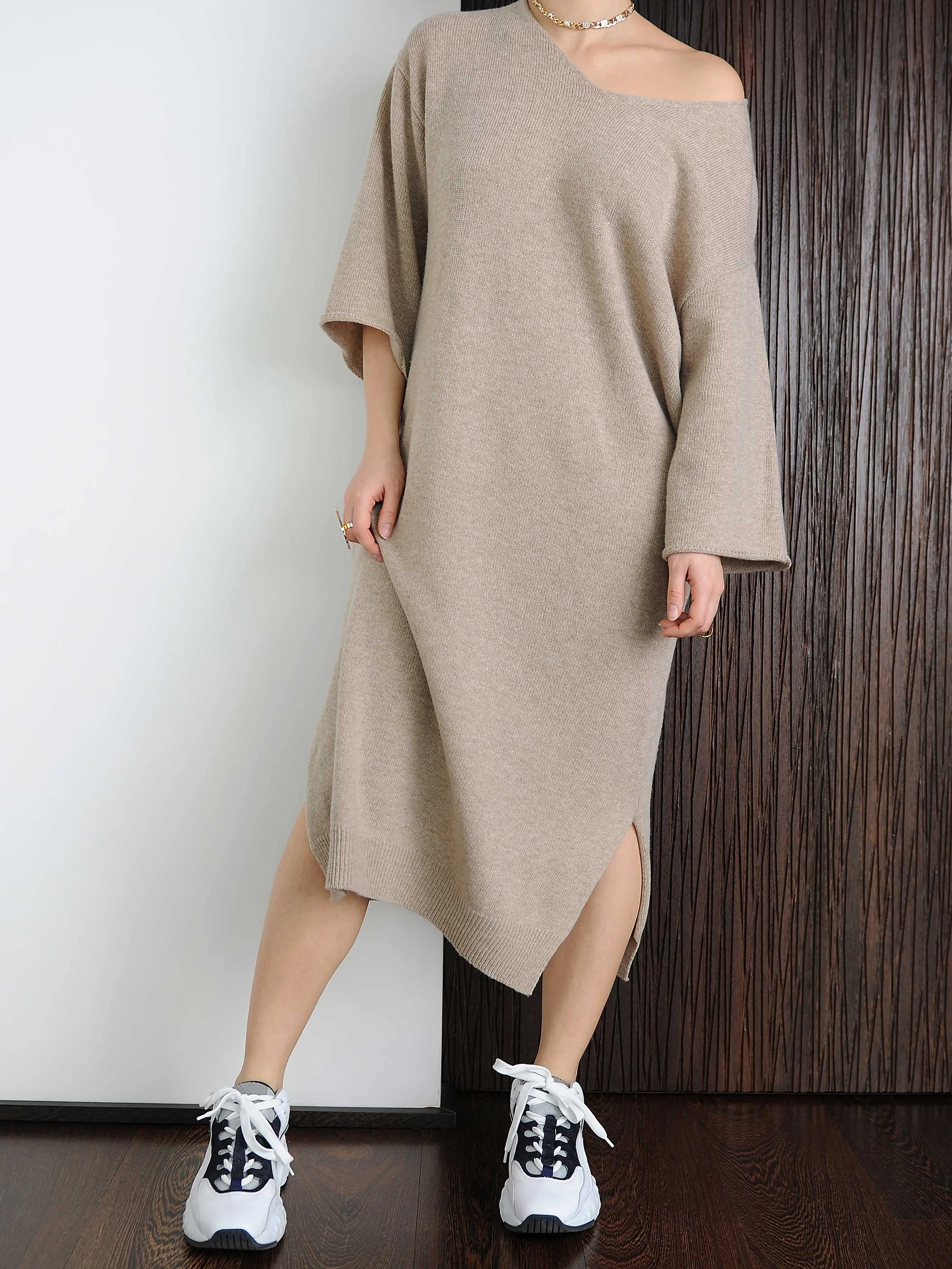 Oversized Beige Knit Dress