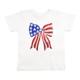 Patriotic Sequin Bow Patch Short Sleeve T-Shirt