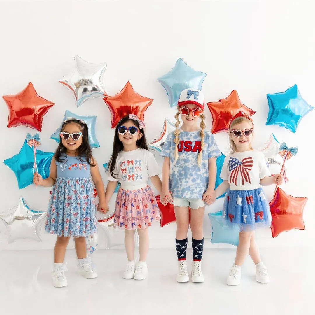 Patriotic Sequin Bow Patch Short Sleeve T-Shirt
