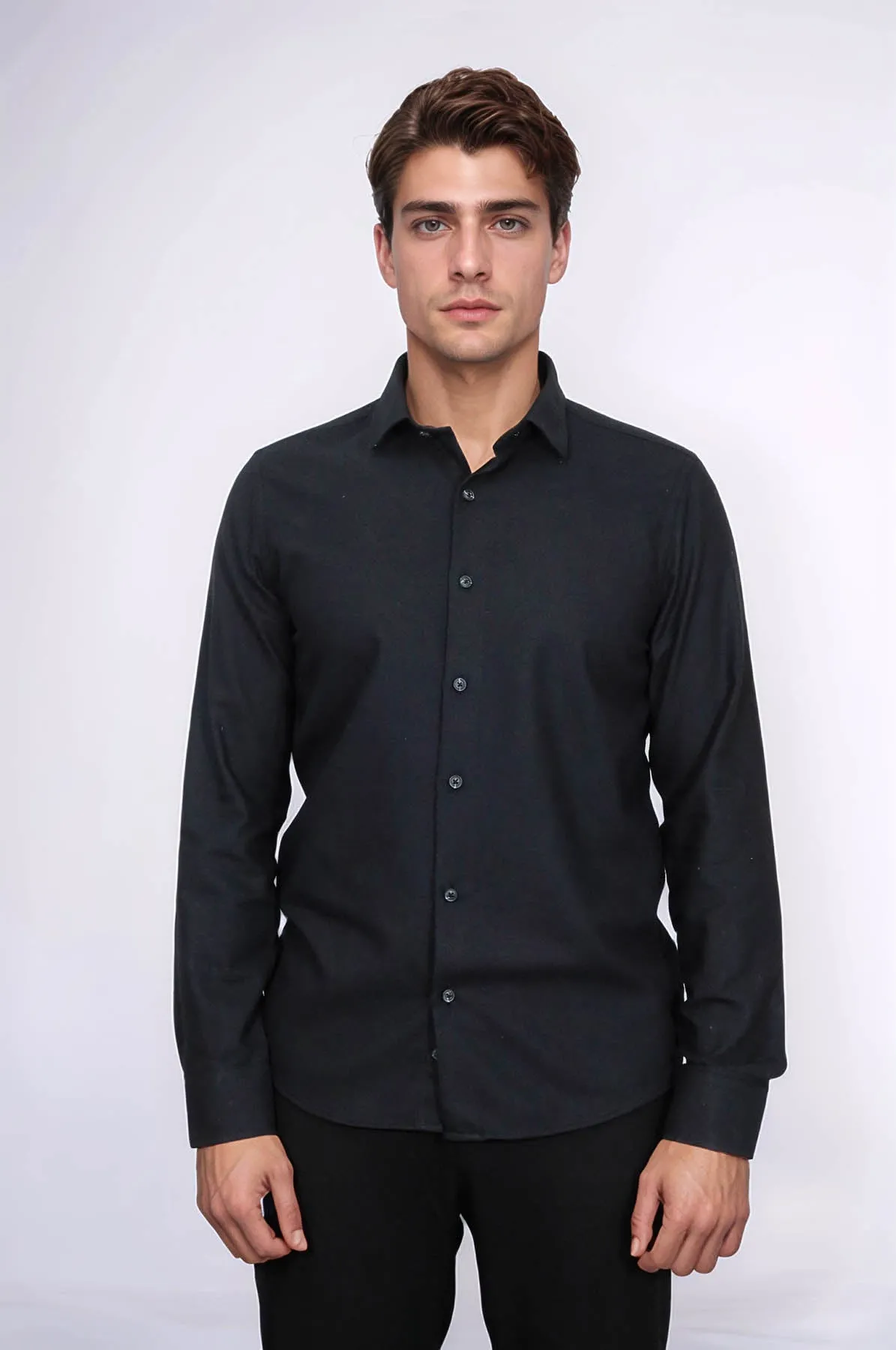 Plain Slim Fit Black Men Lumberjack Shirt - Wessi