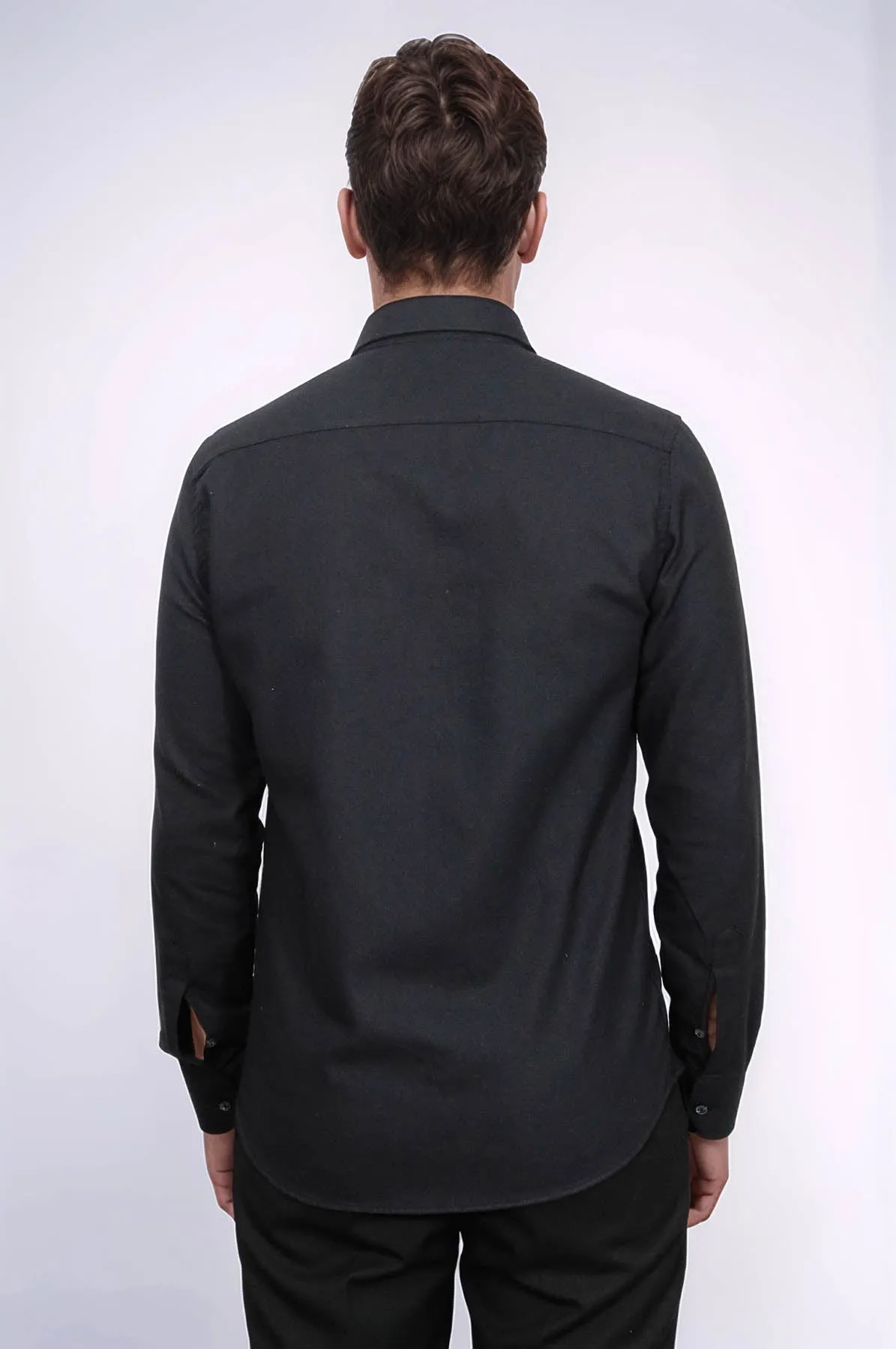 Plain Slim Fit Black Men Lumberjack Shirt - Wessi
