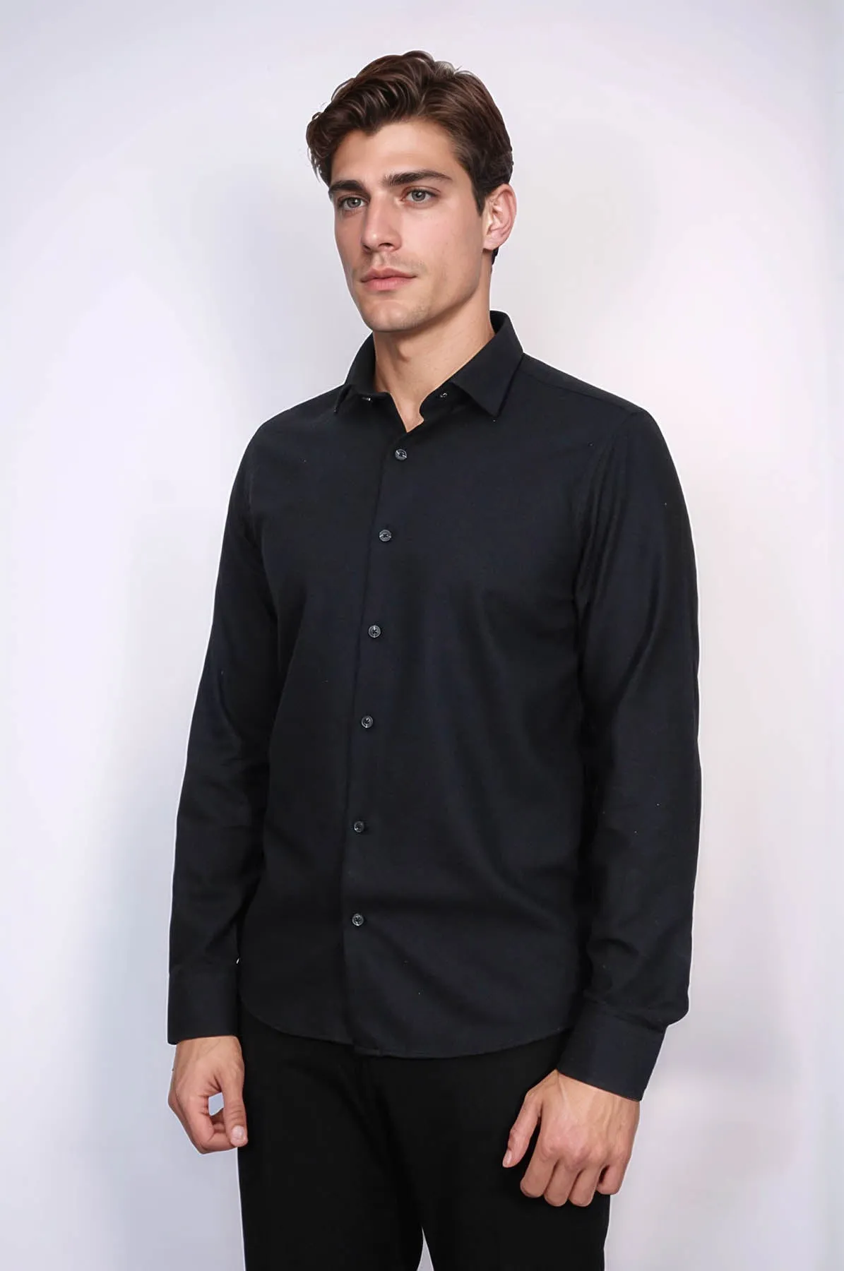 Plain Slim Fit Black Men Lumberjack Shirt - Wessi