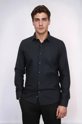Plain Slim Fit Black Men Lumberjack Shirt - Wessi