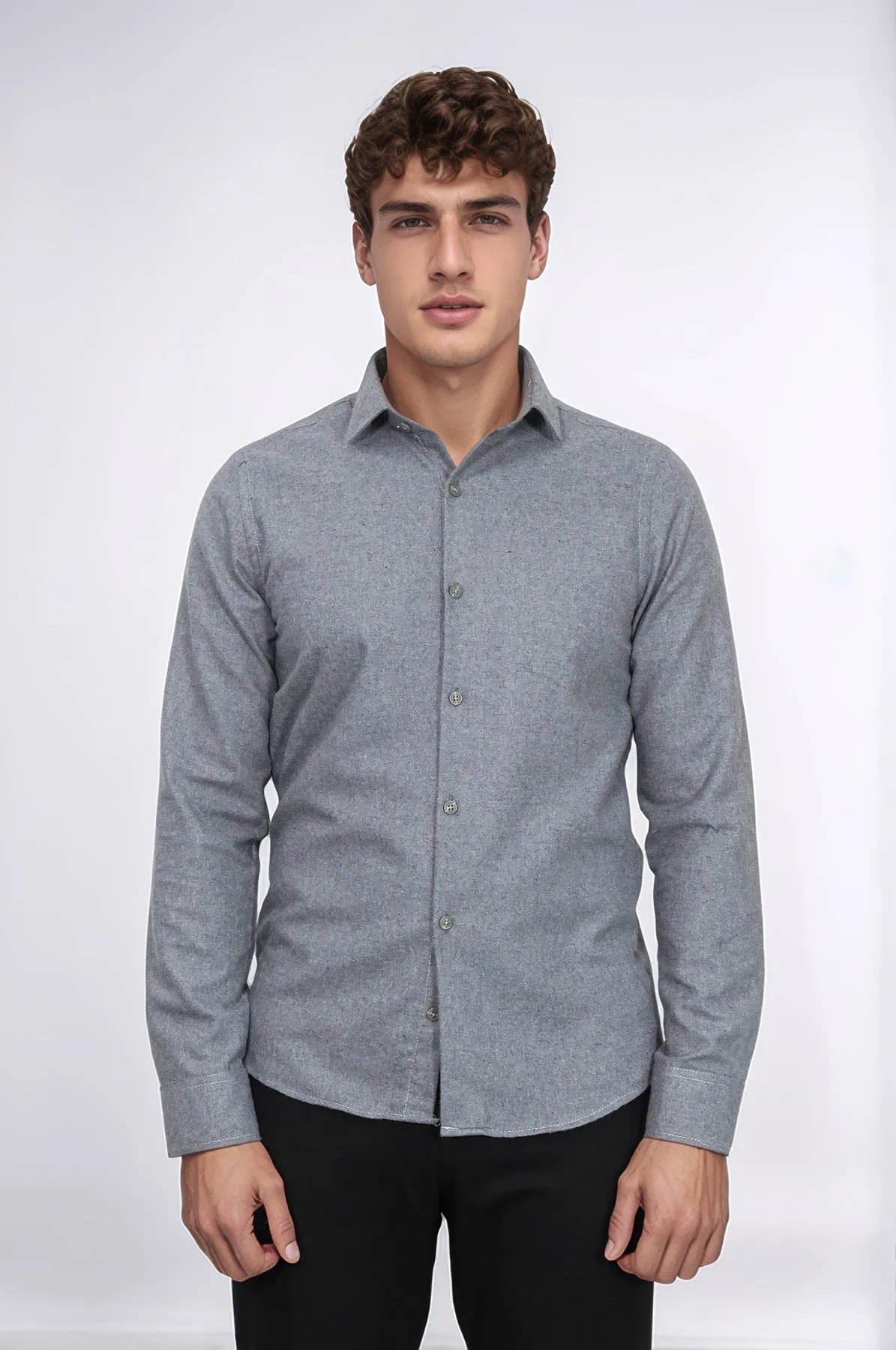 Plain Slim Fit Grey Men Lumberjack Men Shirt - Wessi