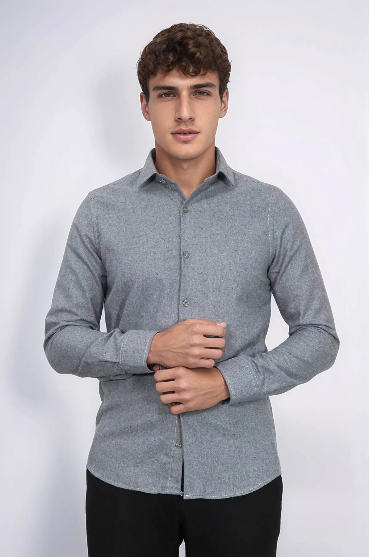 Plain Slim Fit Grey Men Lumberjack Men Shirt - Wessi