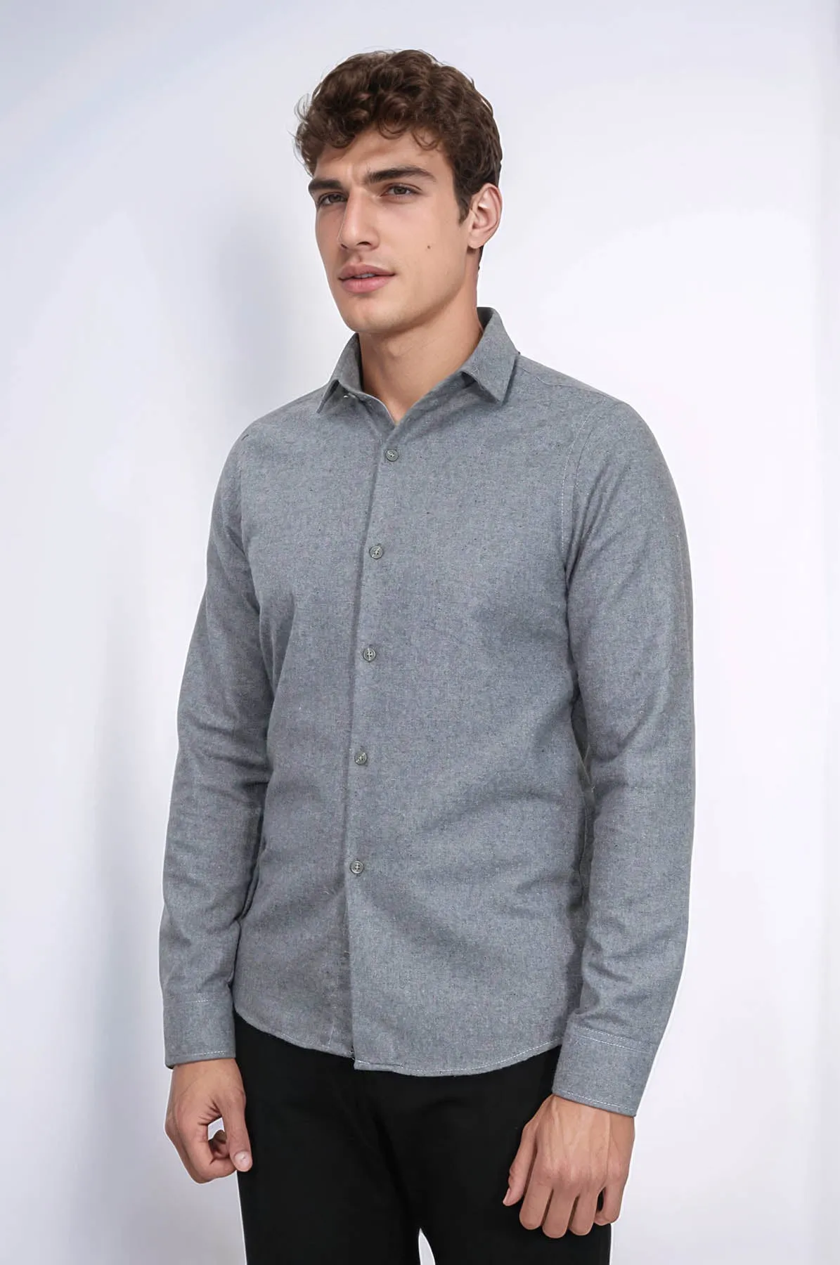 Plain Slim Fit Grey Men Lumberjack Men Shirt - Wessi