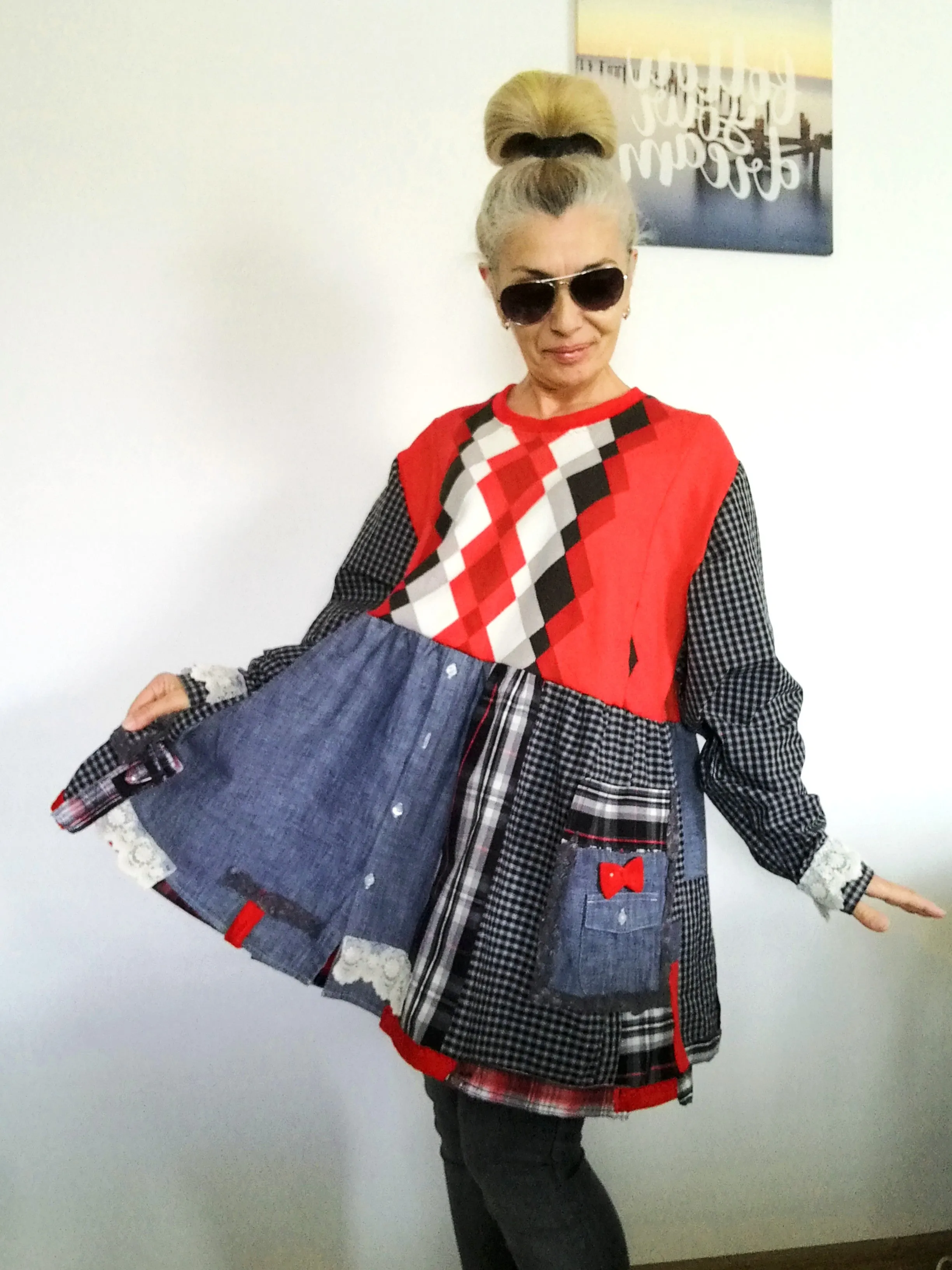 Plus Size Sweater Dress 2XL Red Cotton Shirtdress