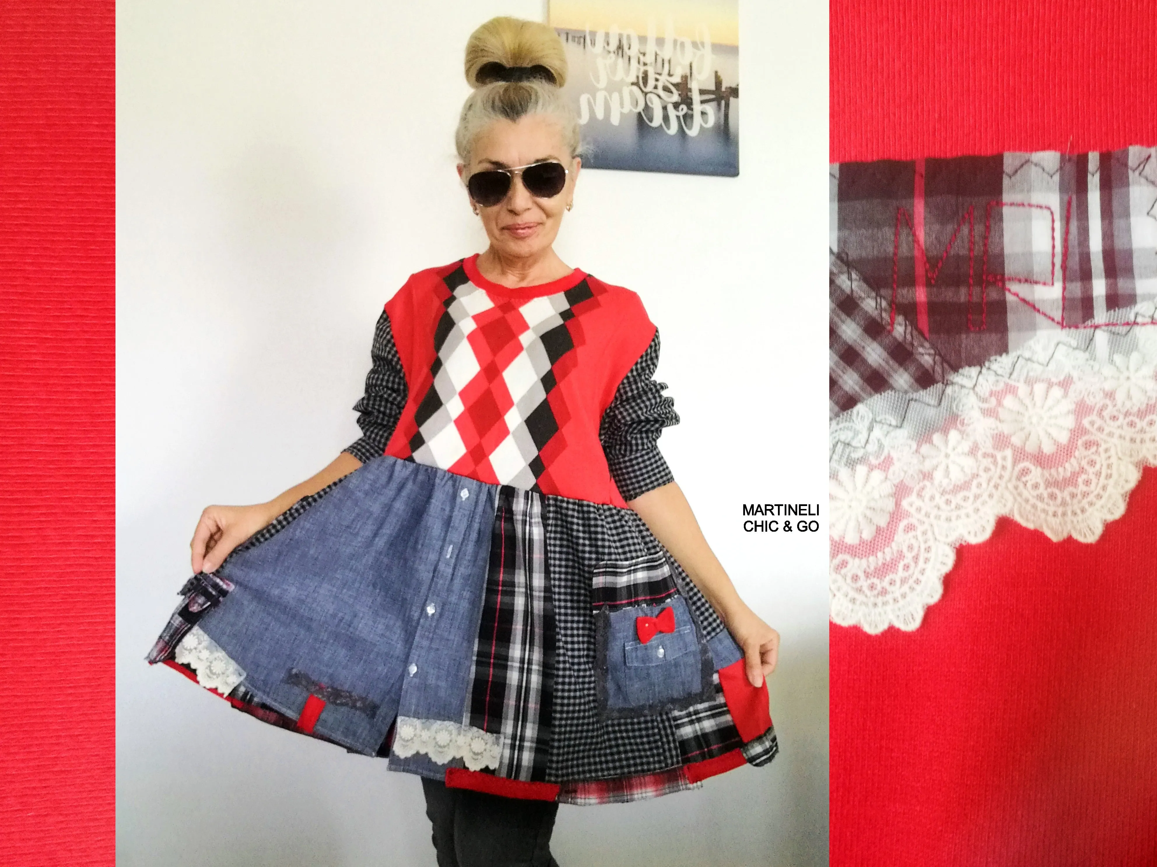Plus Size Sweater Dress 2XL Red Cotton Shirtdress