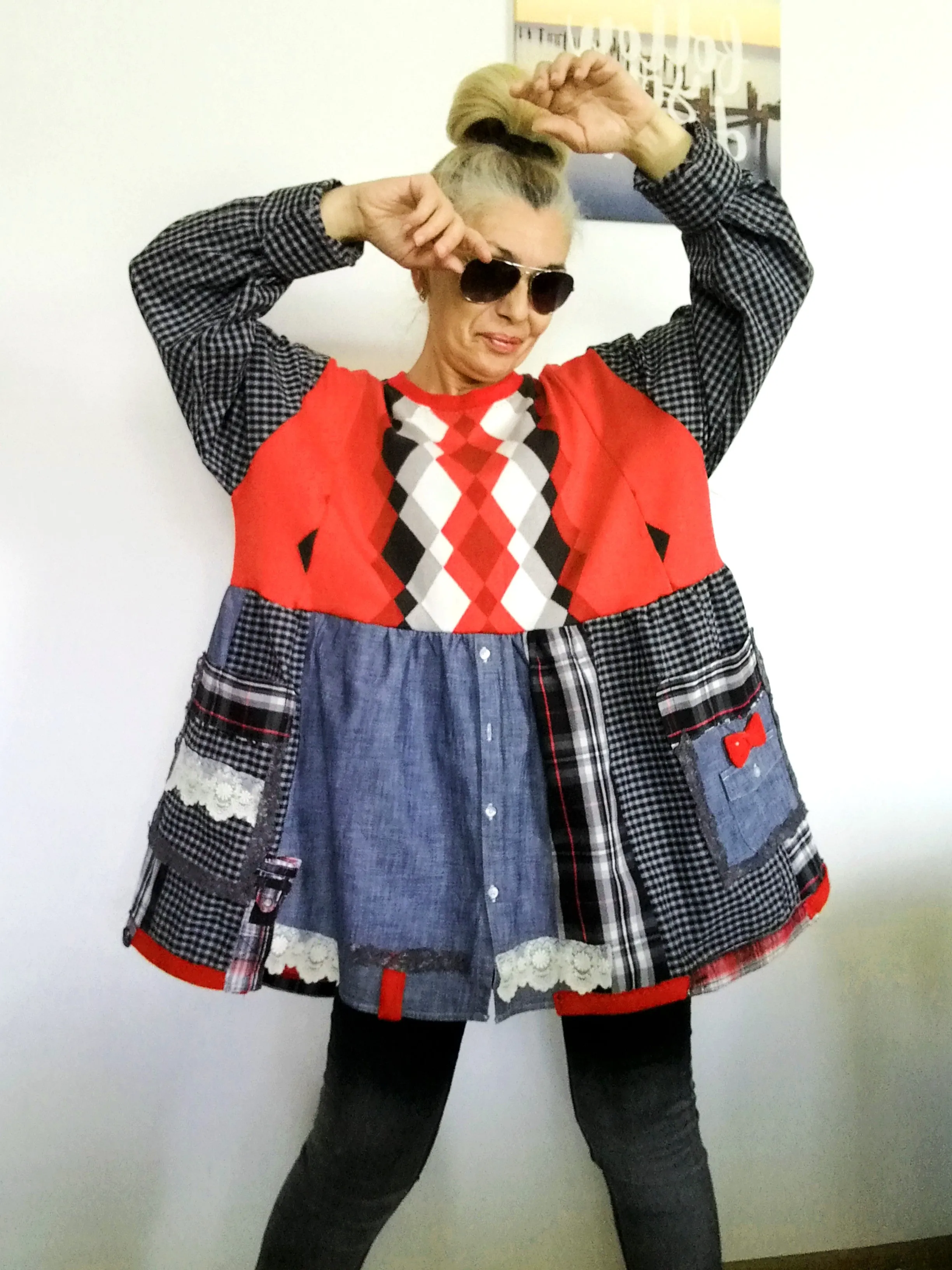 Plus Size Sweater Dress 2XL Red Cotton Shirtdress