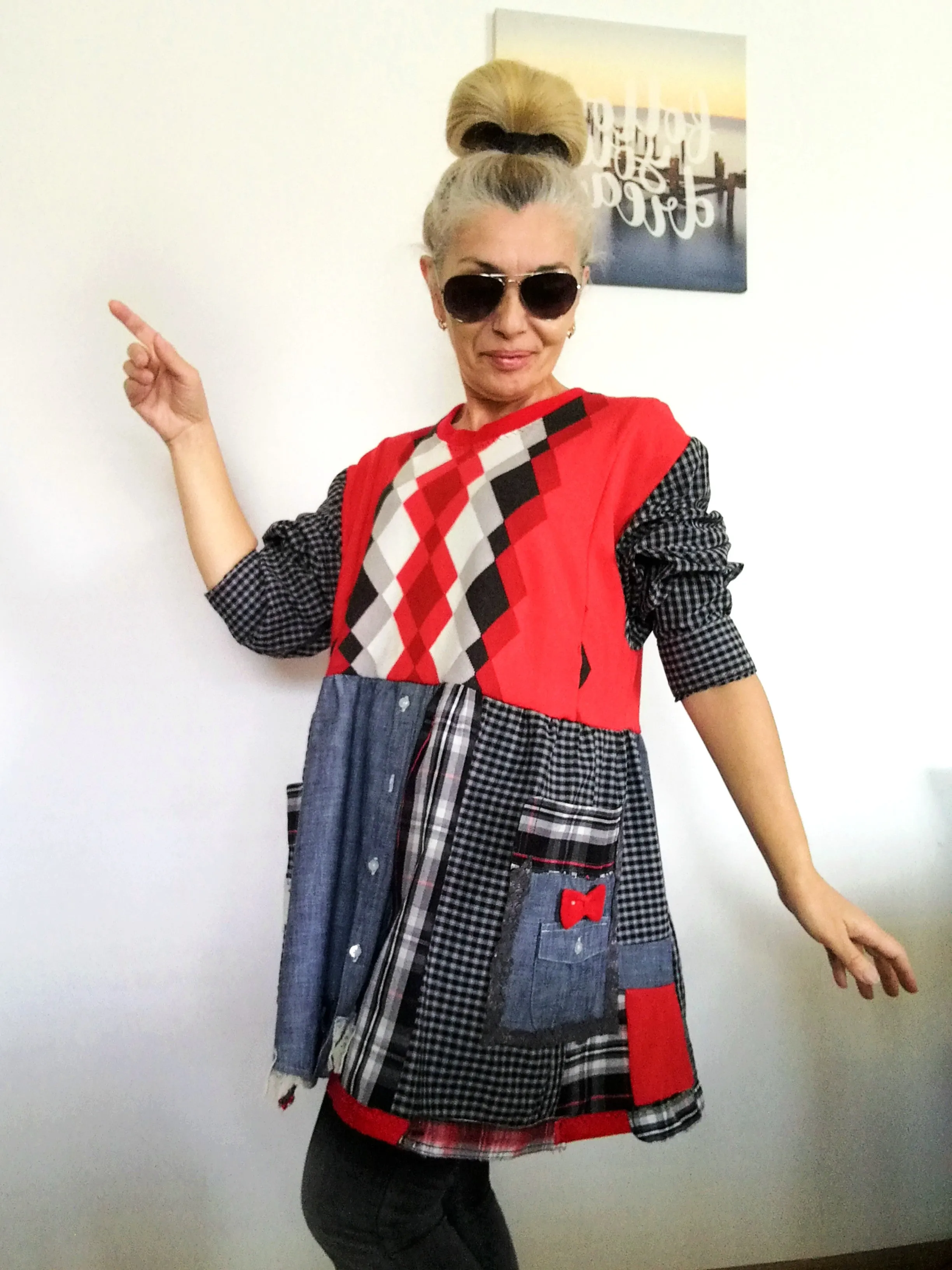 Plus Size Sweater Dress 2XL Red Cotton Shirtdress