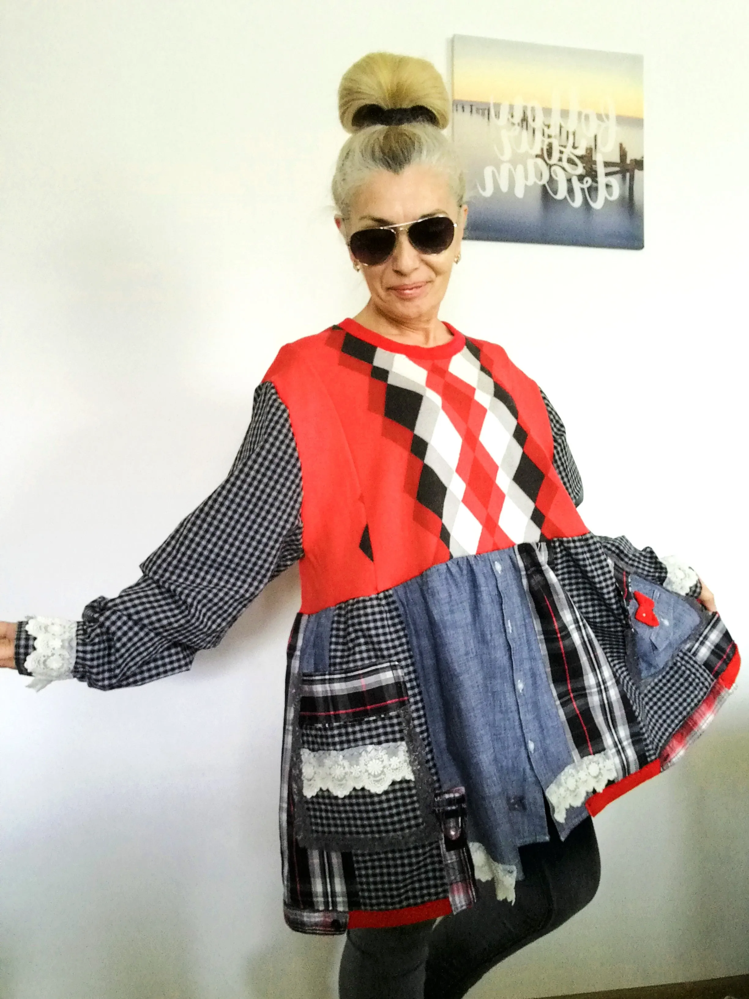 Plus Size Sweater Dress 2XL Red Cotton Shirtdress