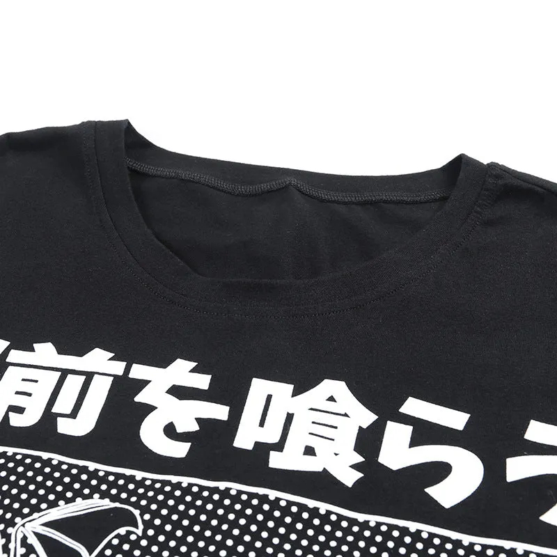 Punk hippie style vampire bats anime girl prints long Tee women tunic gothic streetwear T shirt mini dress