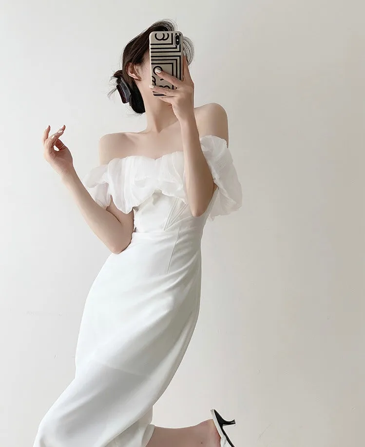 [Ready Stock] Symi Off Shoulder Shift Dress in White