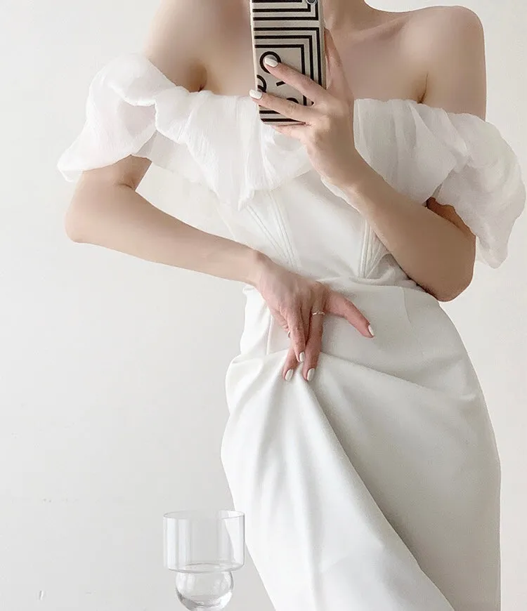 [Ready Stock] Symi Off Shoulder Shift Dress in White