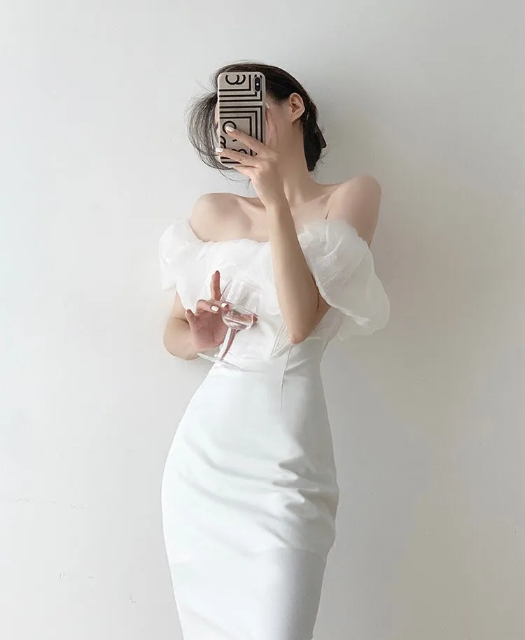 [Ready Stock] Symi Off Shoulder Shift Dress in White