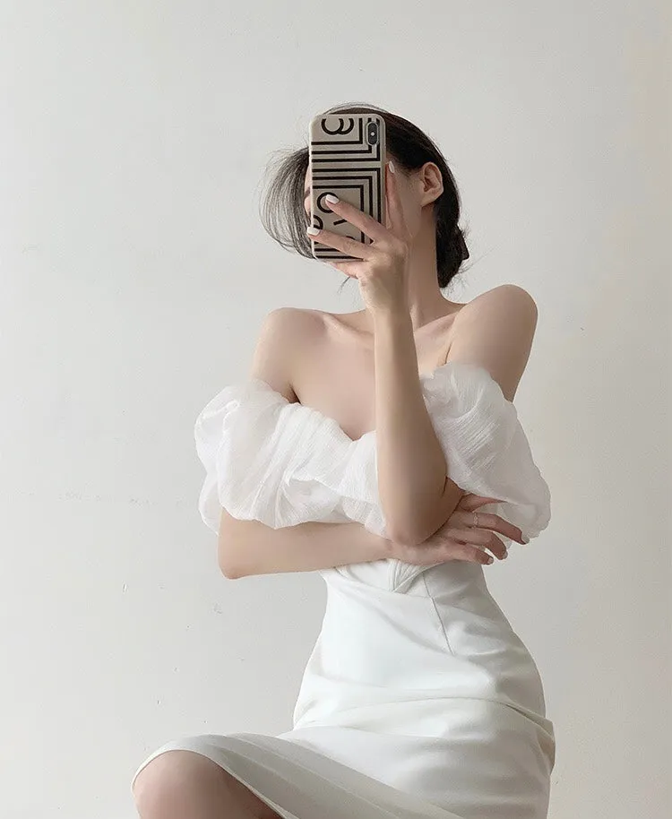 [Ready Stock] Symi Off Shoulder Shift Dress in White