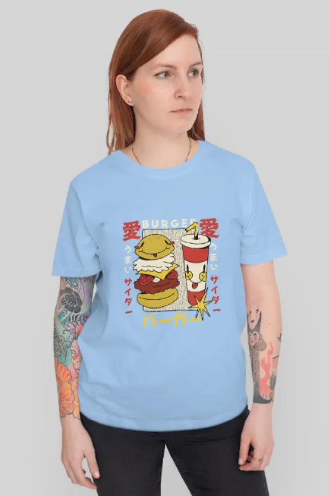 Retro Burger Soda Printed T-shirt for women