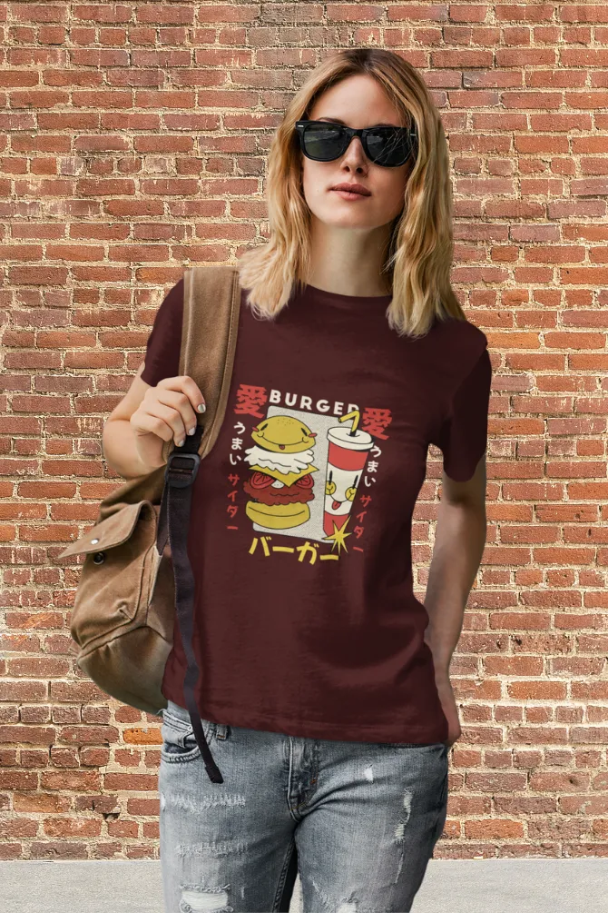 Retro Burger Soda Printed T-shirt for women