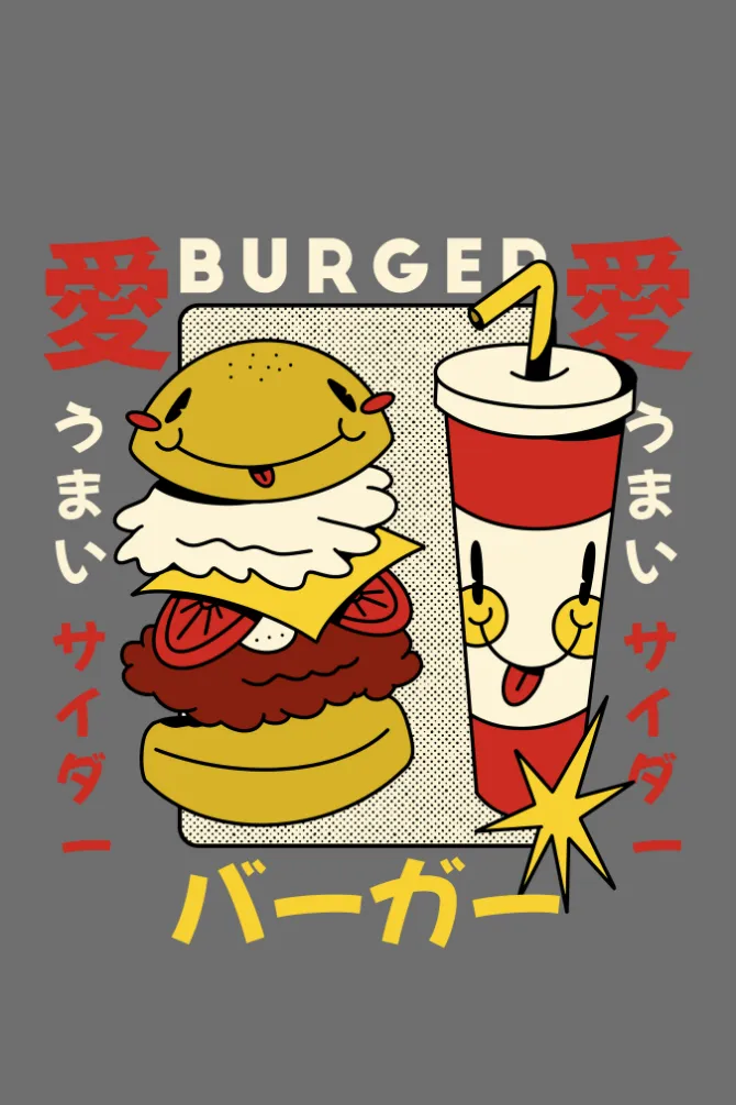 Retro Burger Soda Printed T-shirt for women