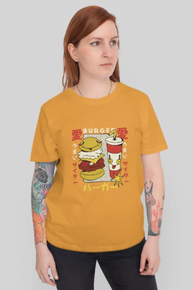 Retro Burger Soda Printed T-shirt for women