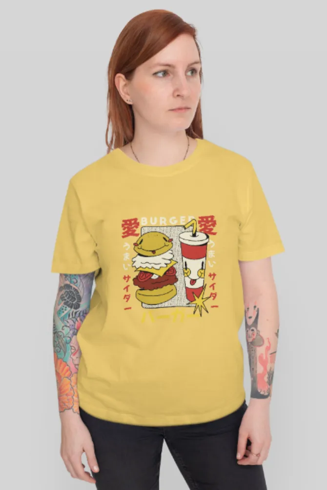 Retro Burger Soda Printed T-shirt for women