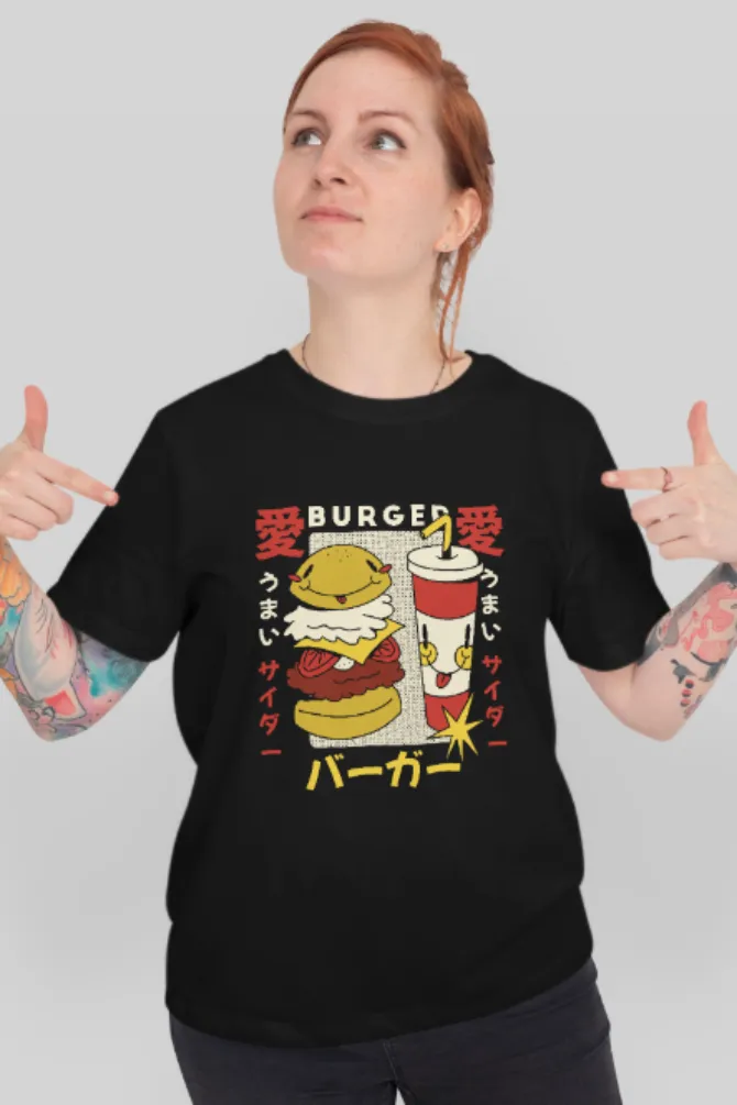 Retro Burger Soda Printed T-shirt for women
