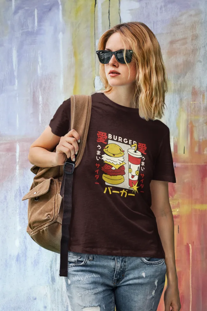 Retro Burger Soda Printed T-shirt for women