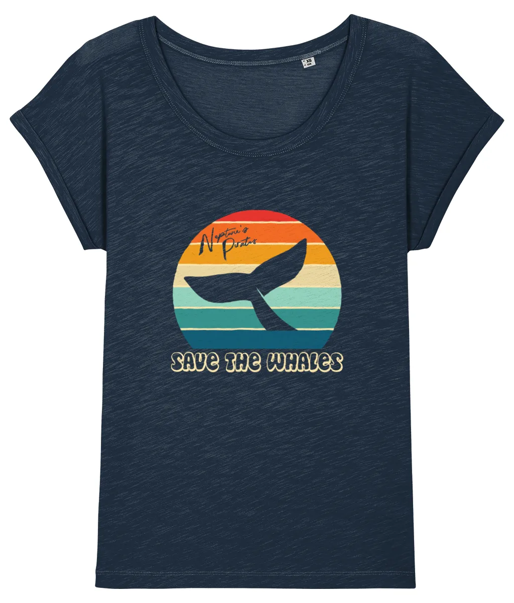 Retro 'Save The Whales' Women's Rolled Sleeve T-Shirt