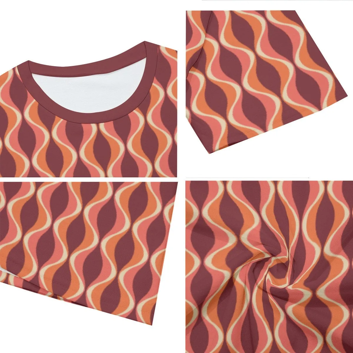 Retro T-Shirt Men, 100% Cotton T-shirt, 60s 70s Style Shirt, Vintage Style T-Shirt, Maroon Geometric T-shirt