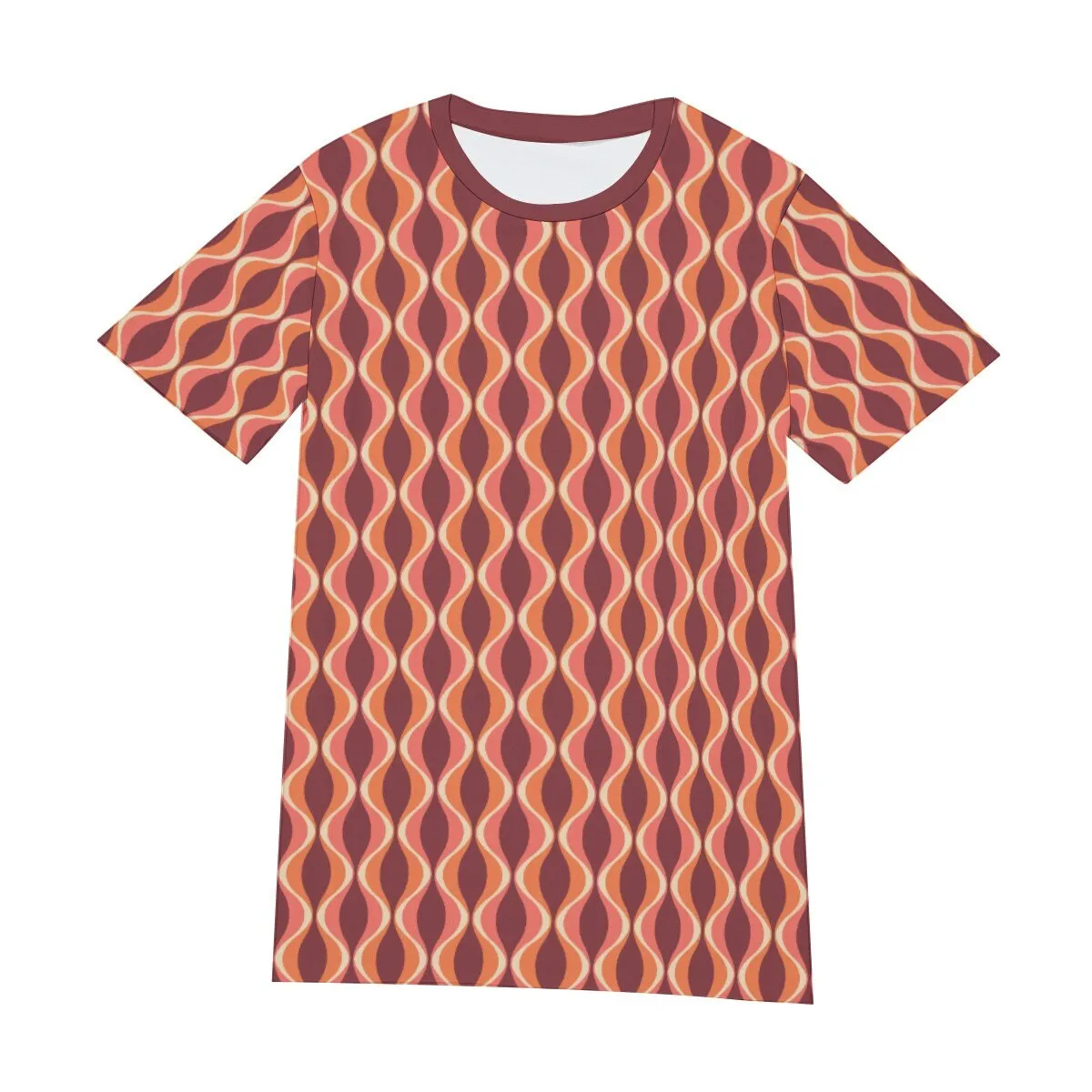 Retro T-Shirt Men, 100% Cotton T-shirt, 60s 70s Style Shirt, Vintage Style T-Shirt, Maroon Geometric T-shirt