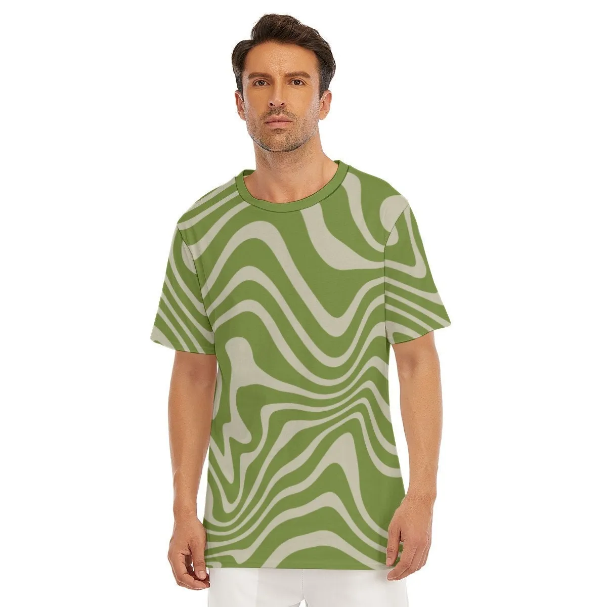 Retro T-Shirt Men, 100% Cotton T-shirt, Men's Green Top, Vintage style t-shirt, 70s Style Top, Stripe T-shirt Men