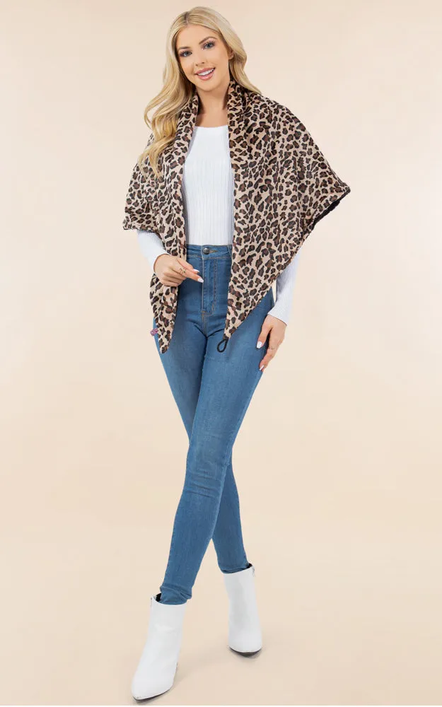 SA4280 Leopard Pattern Fur Trim Buckle Warmer Scarf