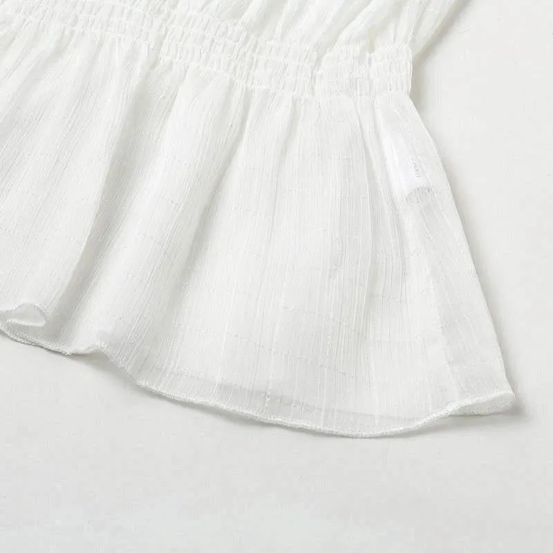 See-through Chiffon Sexy White Holiday Long Sleeve Spring Women's Blouse Shirt