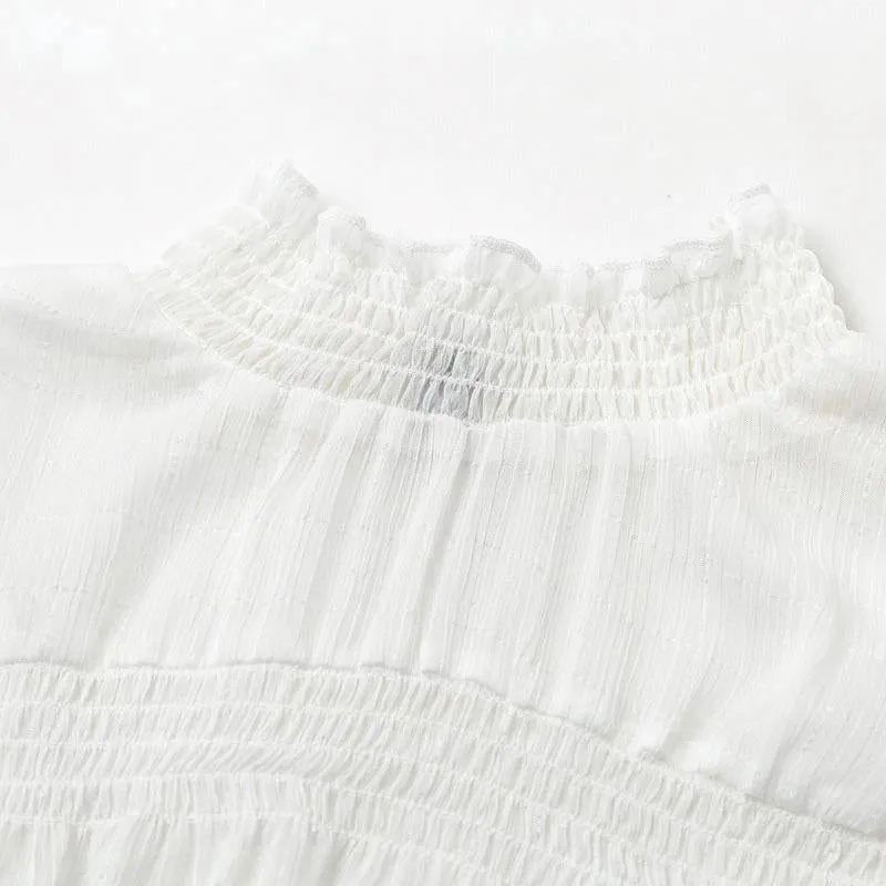 See-through Chiffon Sexy White Holiday Long Sleeve Spring Women's Blouse Shirt