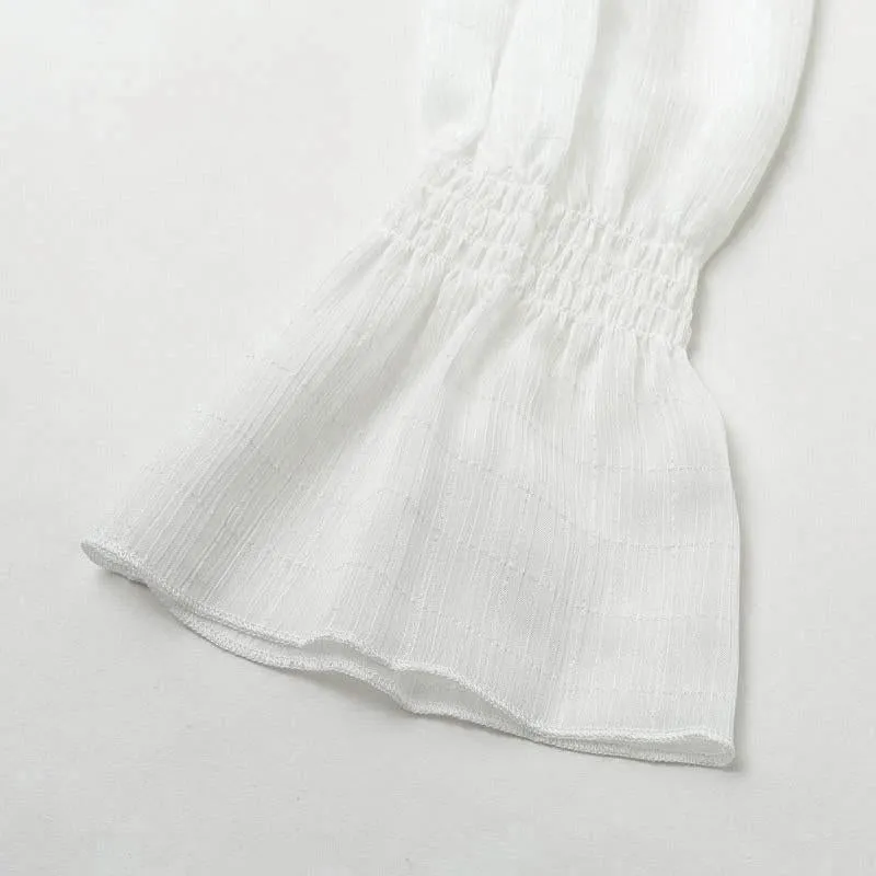 See-through Chiffon Sexy White Holiday Long Sleeve Spring Women's Blouse Shirt