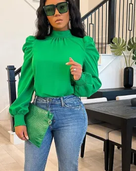 Stand Neck Puff Long Sleeve Blouse