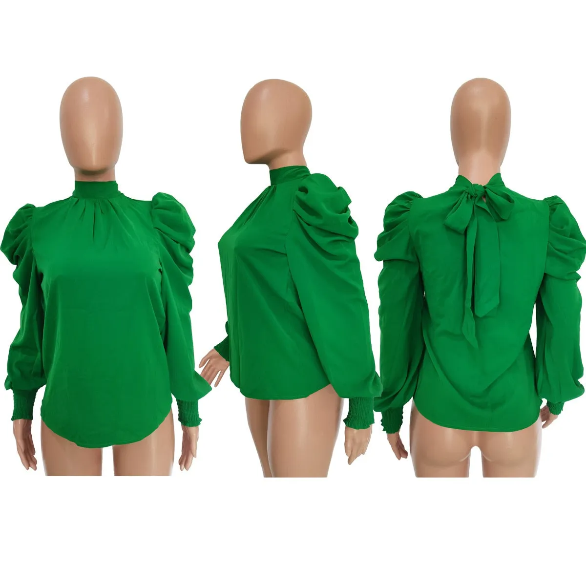 Stand Neck Puff Long Sleeve Blouse