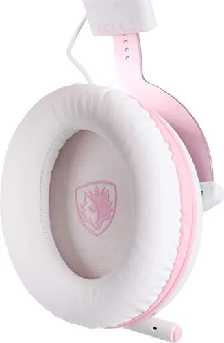 Stereo Gaming Headset, Noise Cancelling Over Ear Headphone w/Flexible Mic and Soft Earmuffs, Pink and White