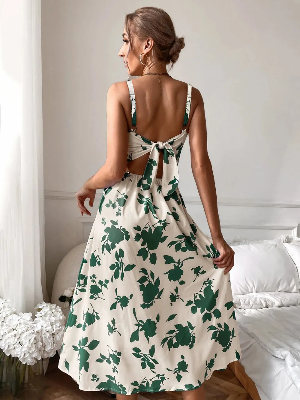 Strappy Sleeveless Floral Midi Bodycon Dress HB10139