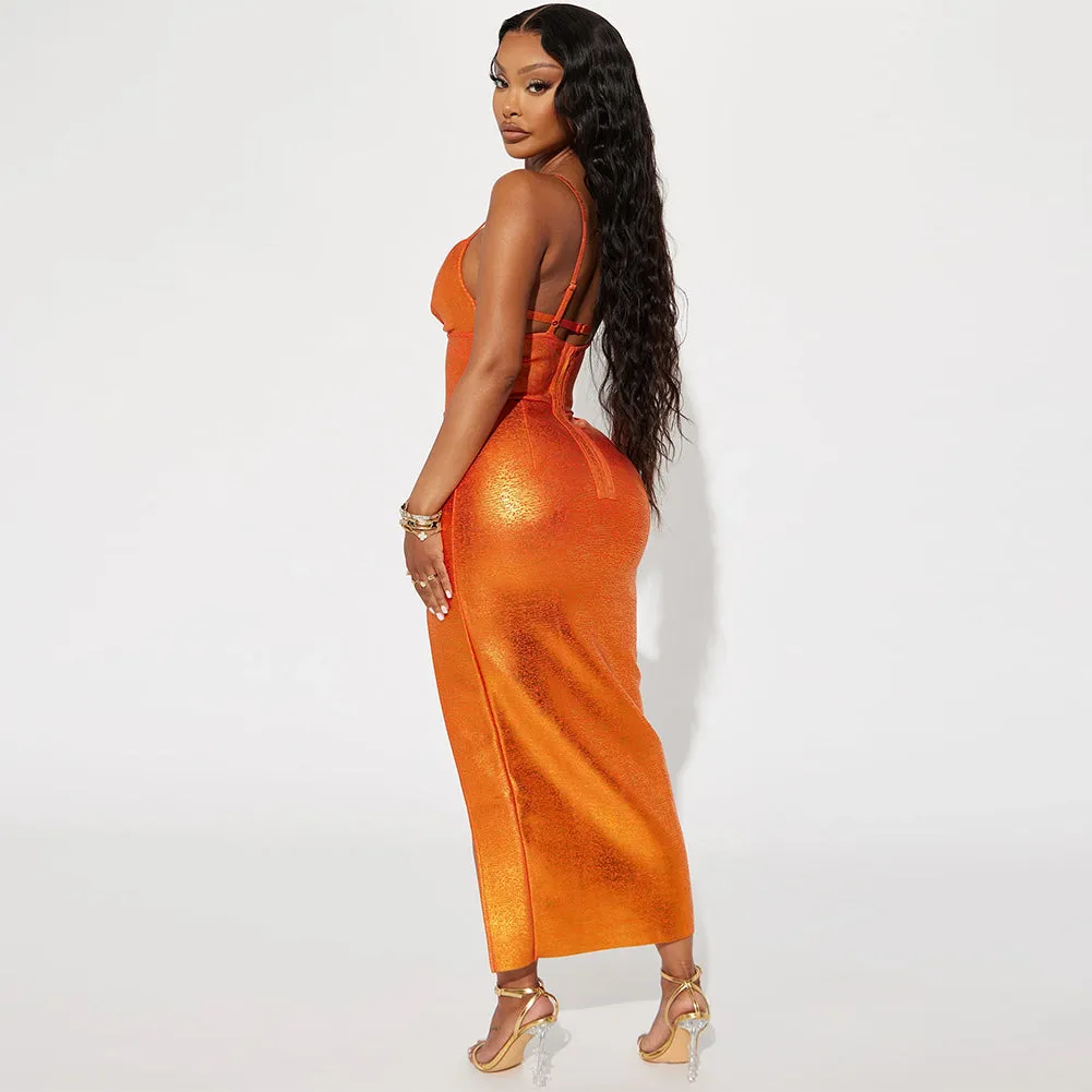 Strappy Sleeveless Side Slit Midi Bodycon Dress PP23206
