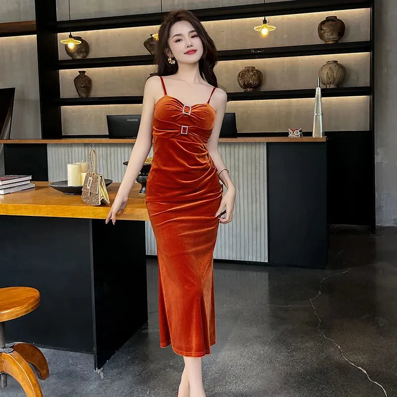 Trend4us Backless Velvet Slip Fishtail Dress