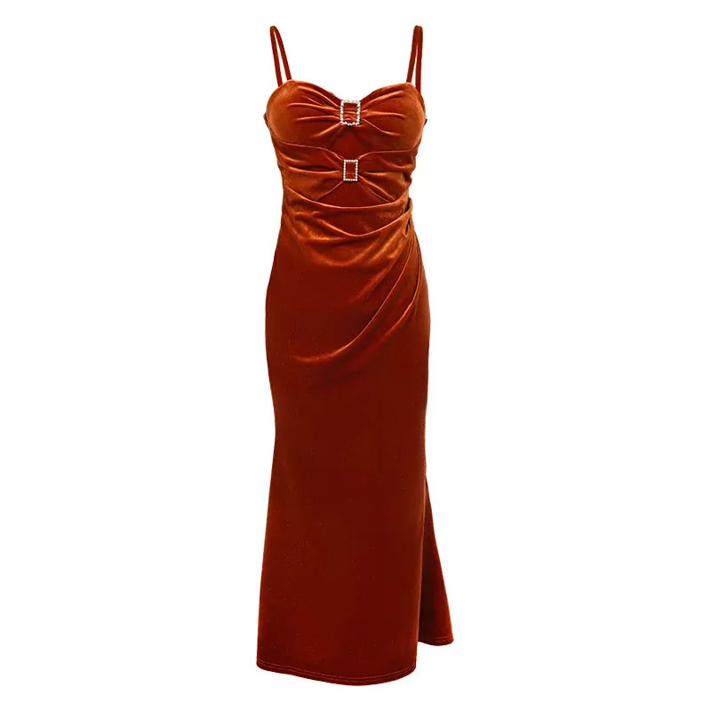 Trend4us Backless Velvet Slip Fishtail Dress