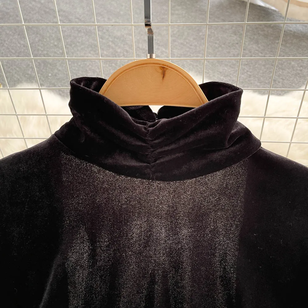 Turtleneck Velvet Open Back Dress